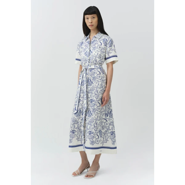 Simkhai Audria Belted Linen Midi Dress in Blueberry Multi, view 4