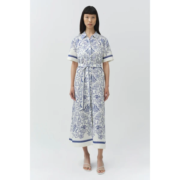 Simkhai Audria Belted Linen Midi Dress in Blueberry Multi, view 6