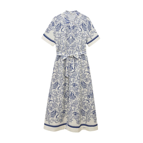 Simkhai Audria Belted Linen Midi Dress in Blueberry Multi