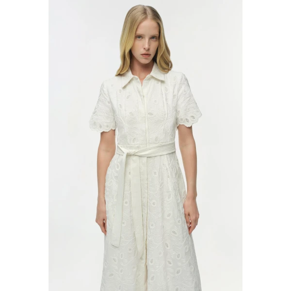 Simkhai Audria Belted Linen Midi Dress in Ivory, view 3