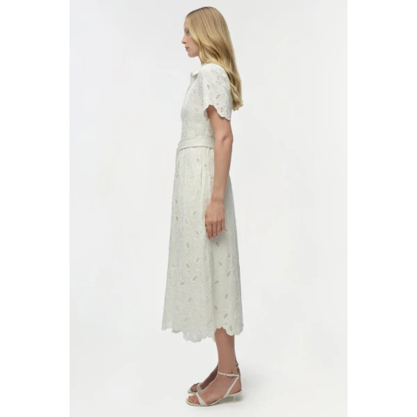 Simkhai Audria Belted Linen Midi Dress in Ivory, view 4