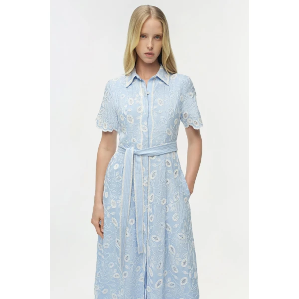 Simkhai Audria Belted Linen Midi Dress in Tidepool Multi, view 3