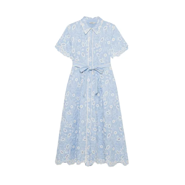 SIMKHAI Audria Belted Linen Midi Dress