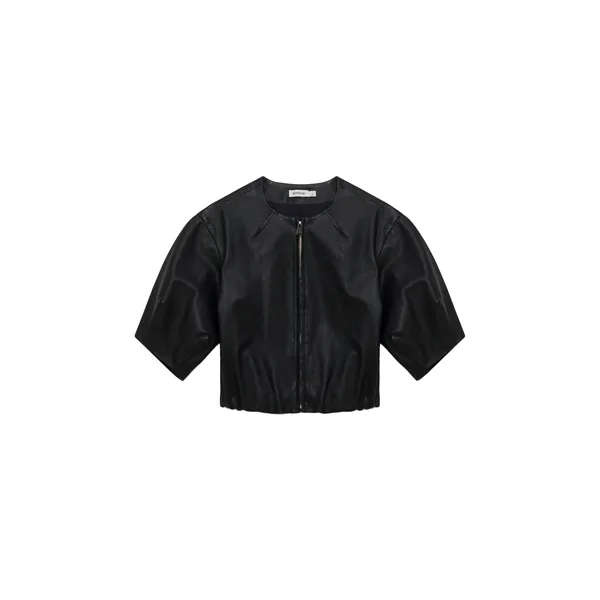 SIMKHAI Austyn Short Sleeve Leather Jacket