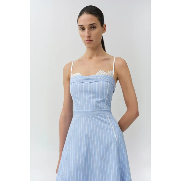 Simkhai Avaleigh Cotton Midi Dress in Oxford Blue Stripe, view 3
