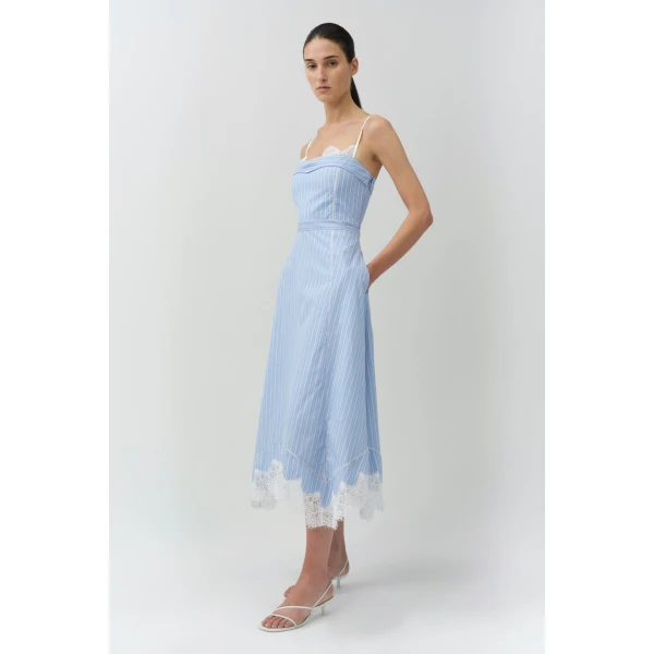 Simkhai Avaleigh Cotton Midi Dress in Oxford Blue Stripe, view 4