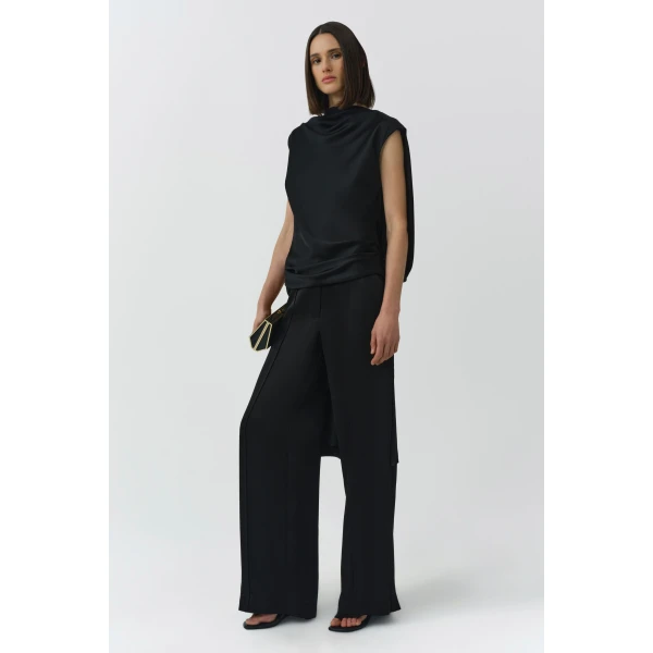 Simkhai Bella Satin Cape Top in Black, view 3