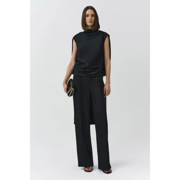 Simkhai Bella Satin Cape Top in Black, view 6