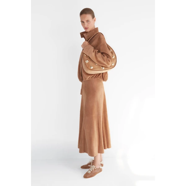 Simkhai Bonnie Suede Midi Skirt in Camel, view 6