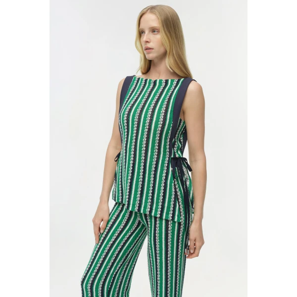 Simkhai Brenner Knit Straight Leg Pant in Kelly Green Stripe, view 3