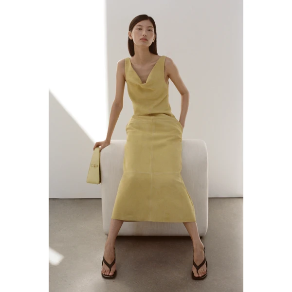 Simkhai Bridger Suede Halter Midi Dress in Buttercream, view 6