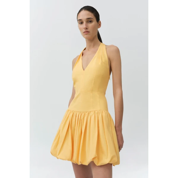 Simkhai Brooke Cotton Halter Mini Dress in Mango, view 2