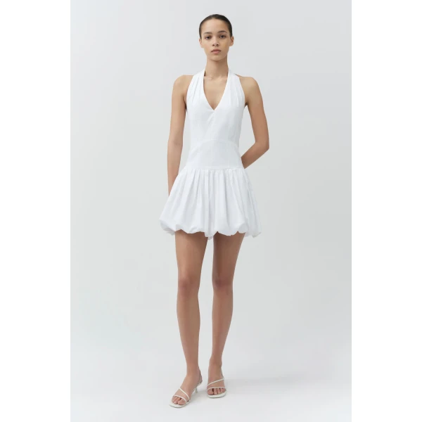 Simkhai Brooke Cotton Halter Mini Dress in White, view 3