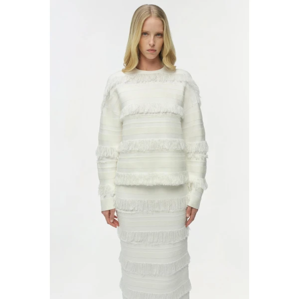 Simkhai Carrick Crewneck Sweater in Ivory Stripe, view 2