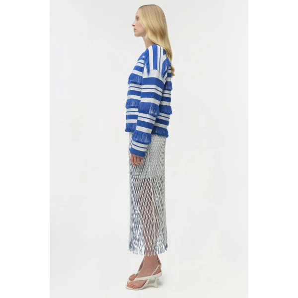 Simkhai Carrick Crewneck Sweater in Royal Blue Stripe, view 4