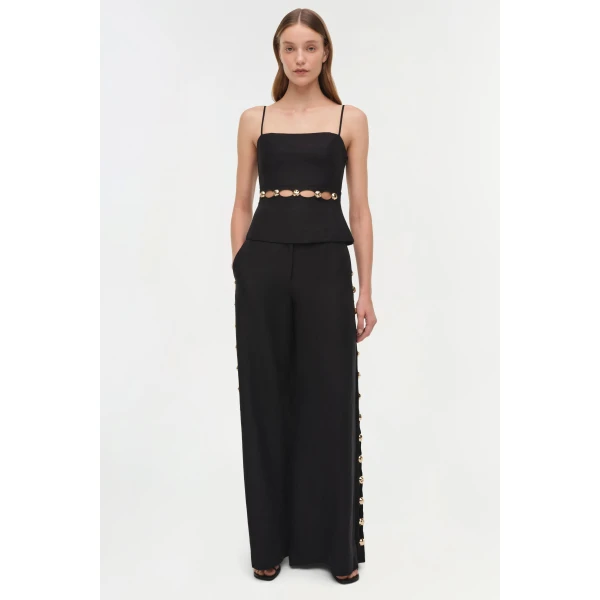 Simkhai Cayman Studded Linen Wide Leg Pant in Black, view 3