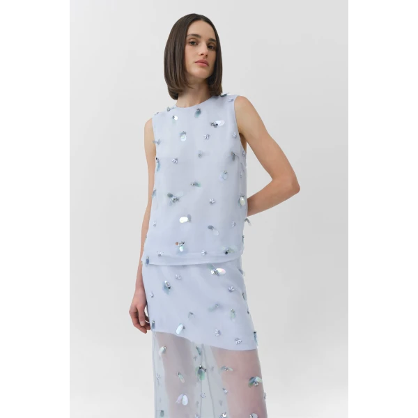 Simkhai Celia Embellished Organza Top in Periwinkle Sky, view 3
