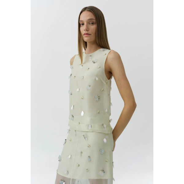 Simkhai Celia Embellished Organza Top in Yolk, view 3