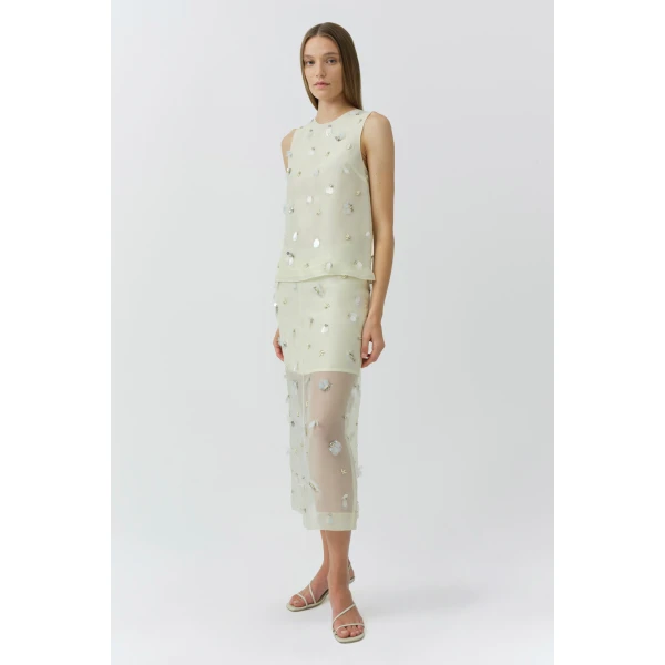 Simkhai Celia Embellished Organza Top in Yolk, view 4