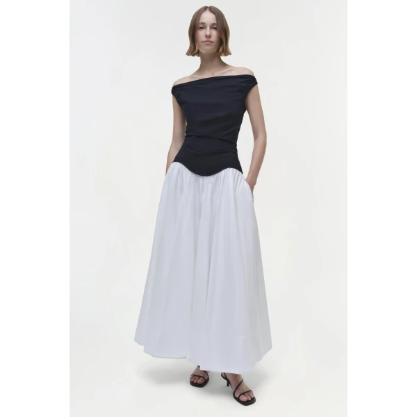 Simkhai Cersei Cotton Midi Dress in White Black Multi, view 6