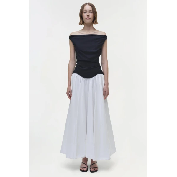 Simkhai Cersei Cotton Midi Dress in White Black Multi, view 7