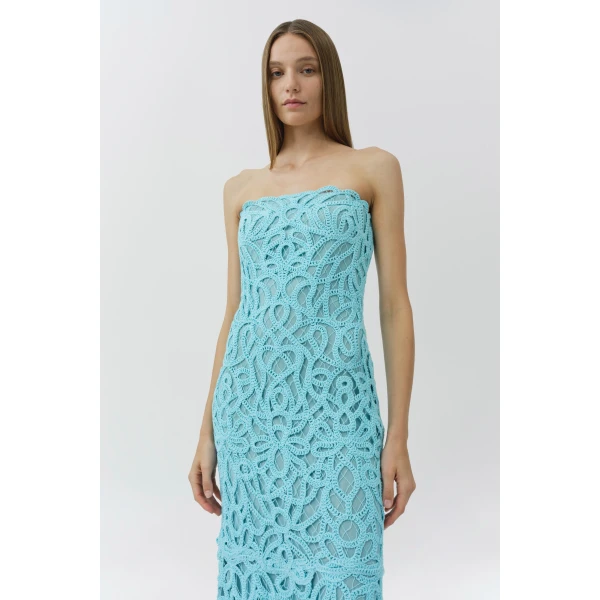 Simkhai Clairis Lace Bustier Midi Dress in Pool, view 3
