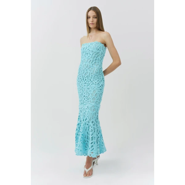 Simkhai Clairis Lace Bustier Midi Dress in Pool, view 4