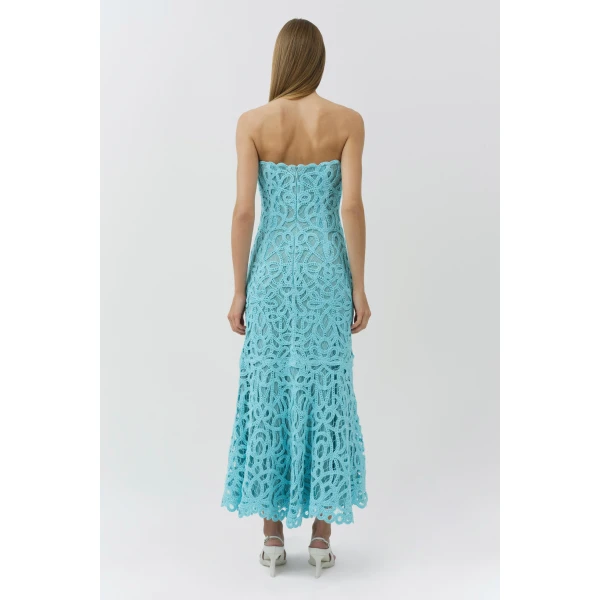 Simkhai Clairis Lace Bustier Midi Dress in Pool, view 5