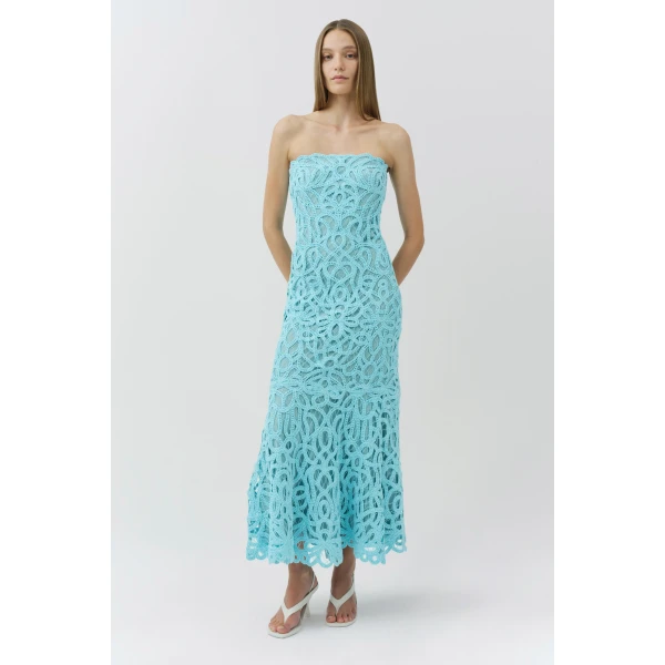 Simkhai Clairis Lace Bustier Midi Dress in Pool, view 6