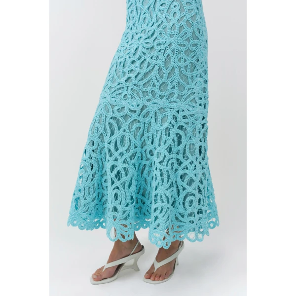 Simkhai Clairis Lace Bustier Midi Dress in Pool, view 7