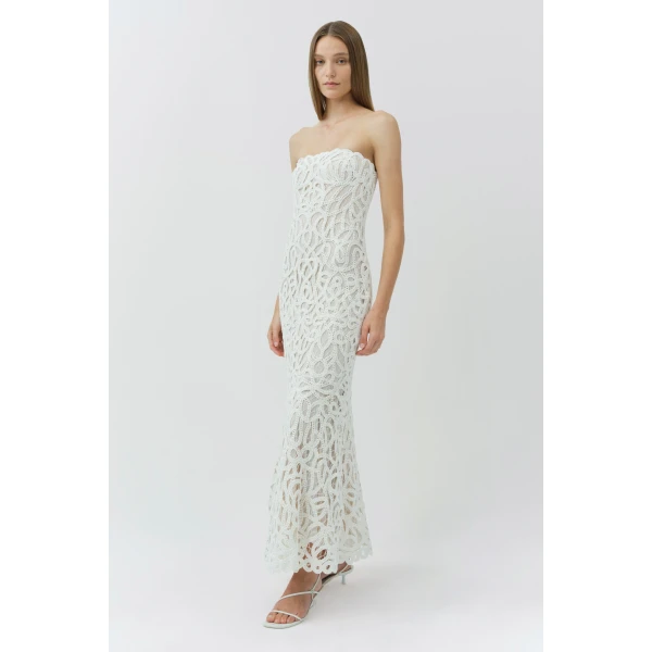 Simkhai Clairis Lace Bustier Midi Dress in White, view 3