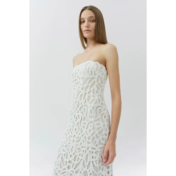Simkhai Clairis Lace Bustier Midi Dress in White, view 4