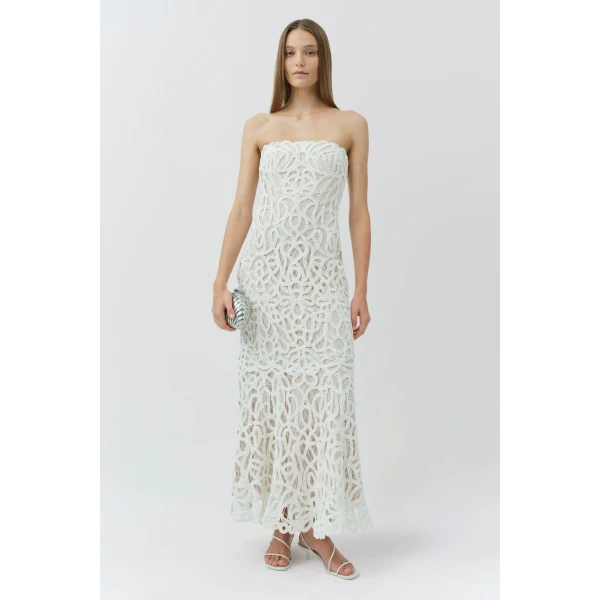 Simkhai Clairis Lace Bustier Midi Dress in White, view 6