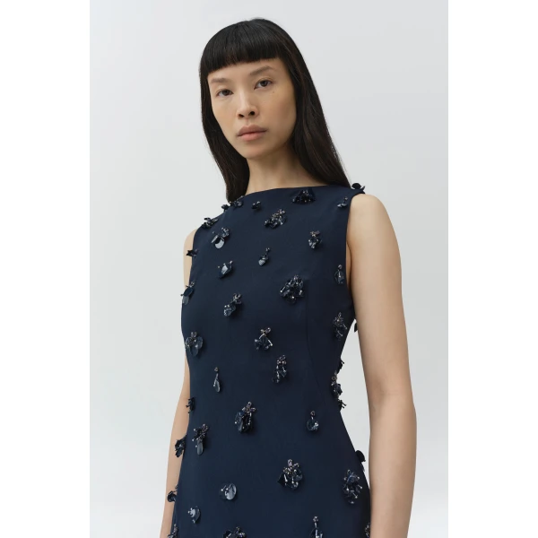 Simkhai Claudia Embellished Crepe Midi Dress in Midnight, view 3