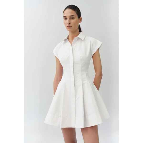 Simkhai Clemmie Cotton Mini Dress in White, view 2