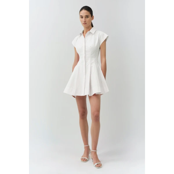Simkhai Clemmie Cotton Mini Dress in White, view 4
