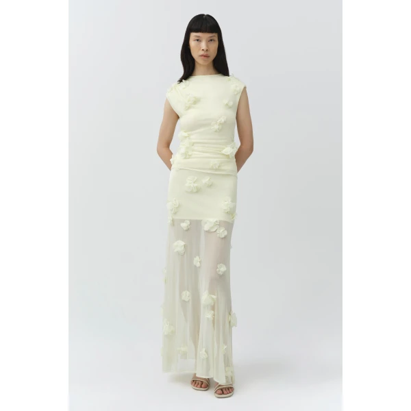 Simkhai Cora Floral Applique Midi Skirt in Yolk, view 2