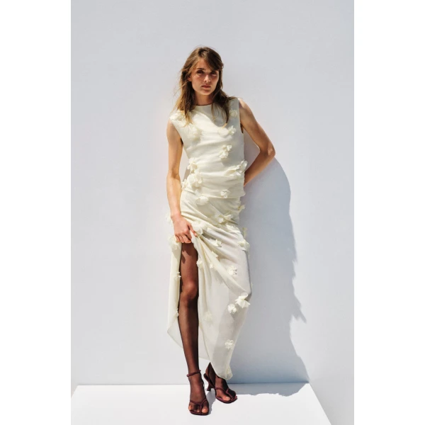 Simkhai Cora Floral Applique Midi Skirt in Yolk, view 6