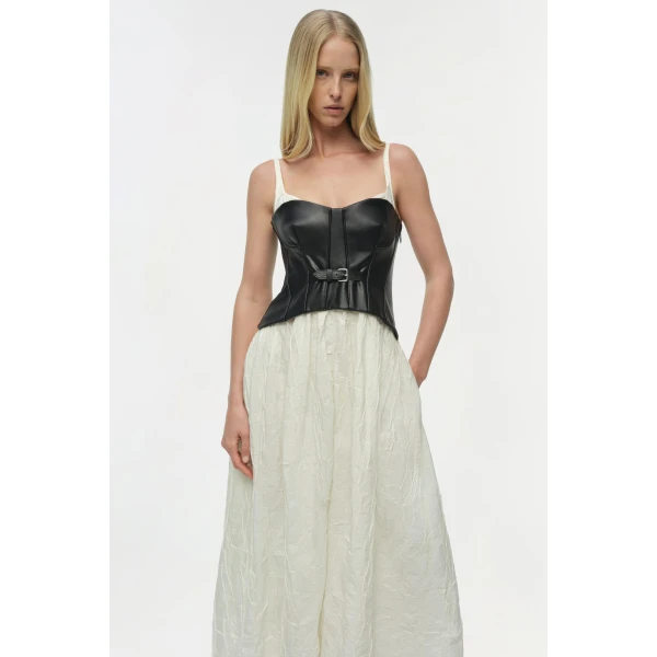 Simkhai Cortland Belted Bustier Midi Dress in Black Multi, view 4