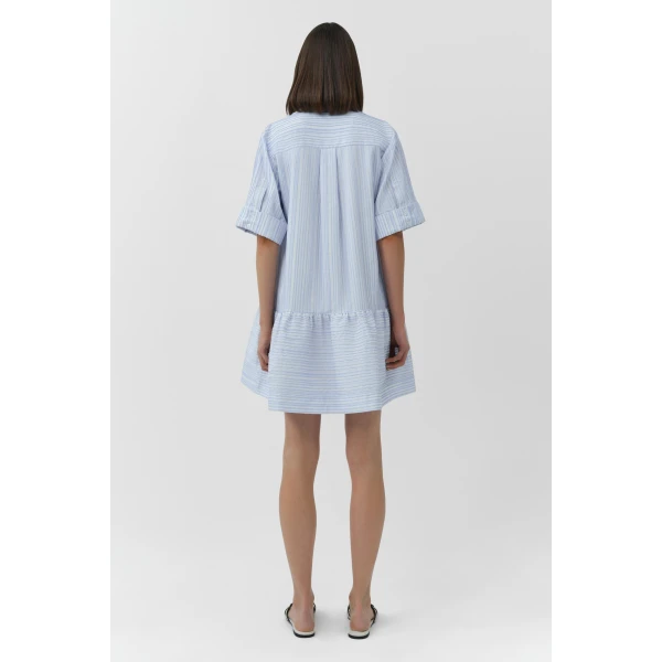 Simkhai Cris Short Sleeve Shirt Dress in Blue Stripe, view 5