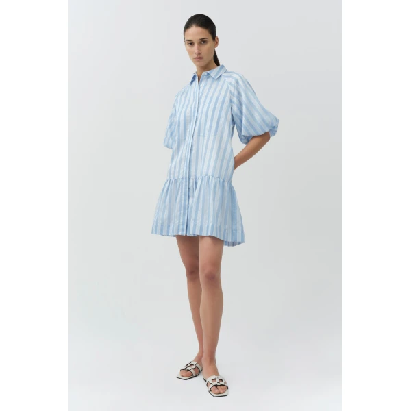 Simkhai Crissy Mini Dress in Oxford Blue Multi, view 4
