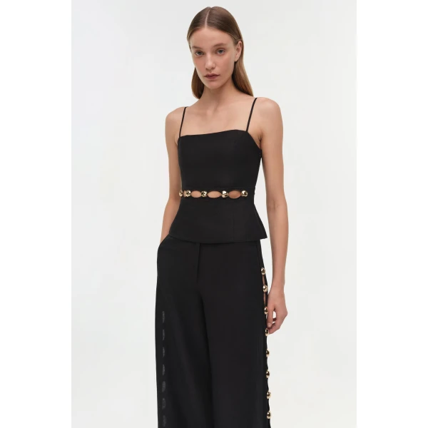 Simkhai Cruz Studded Linen Cami in Black, view 3