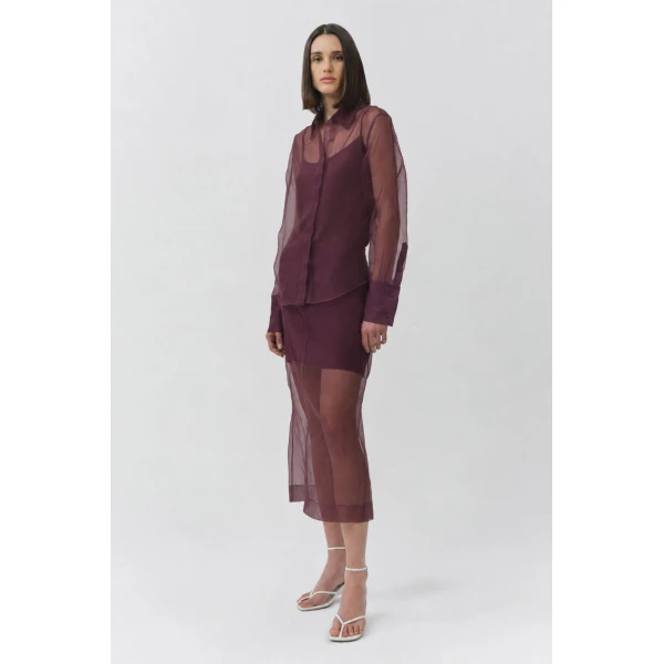 Simkhai Dana Organza Midi Skirt in Fig, view 2