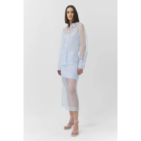 Simkhai Dana Organza Midi Skirt in Periwinkle Sky, view 3