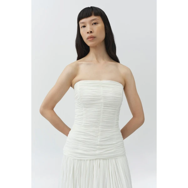 Simkhai Danielle Crinkle Jersey Bustier Gown in Ivory, view 2