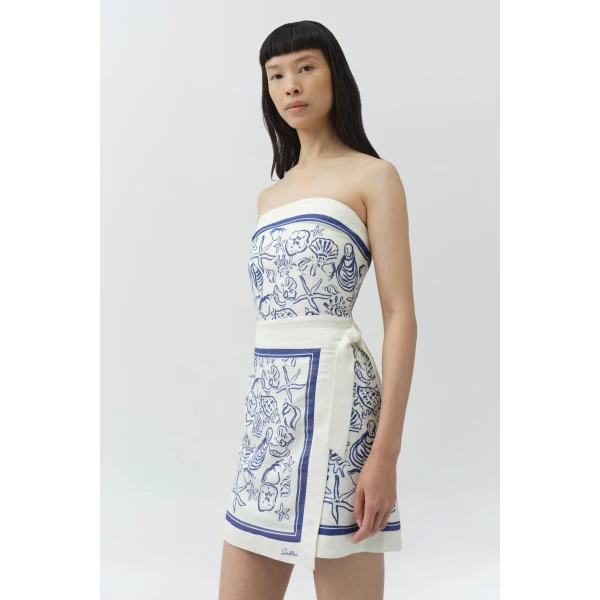 Simkhai Darbie Linen Bustier Mini Dress in Blueberry Multi, view 2
