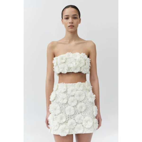 Simkhai Delia Floral Raffia Bra Top in White, view 2