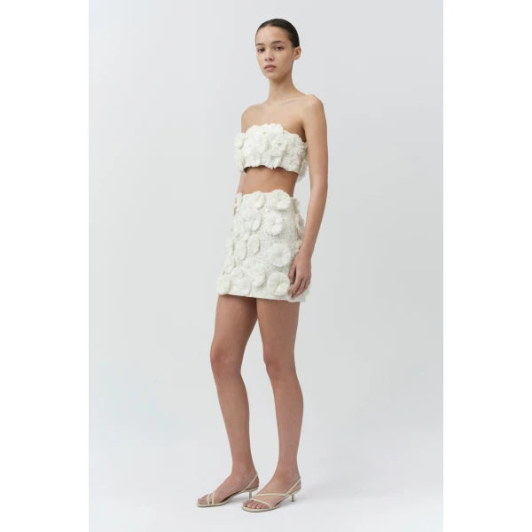 Simkhai Delia Floral Raffia Bra Top in White, view 4