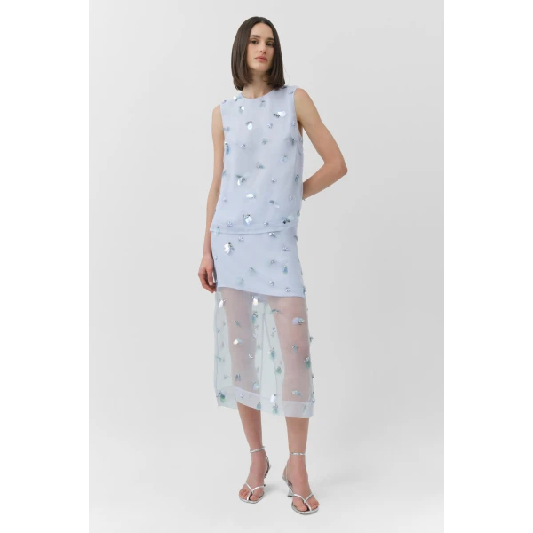 Simkhai Delilah Embellished Organza Midi Skirt in Periwinkle Sky, view 2