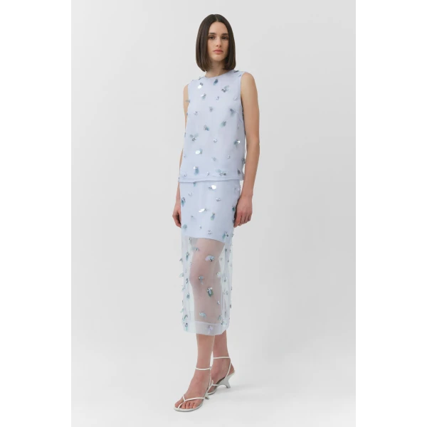 Simkhai Delilah Embellished Organza Midi Skirt in Periwinkle Sky, view 4